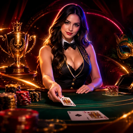 Mesa de blackjack ao vivo com cartas distribuídas pelo crupiê